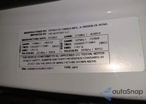 2021 Honda Cr-V Awd Lx from USA, damaged, VIN 2HKRW2H26MH233817